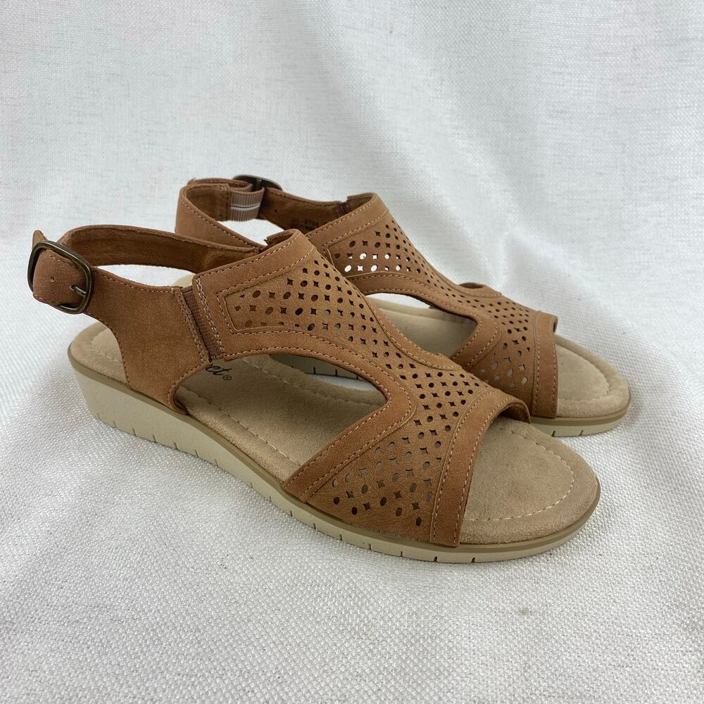Easy Street Alba Comfort Wedge Sandals w/ Adjustable Strap Boho Brown 7M